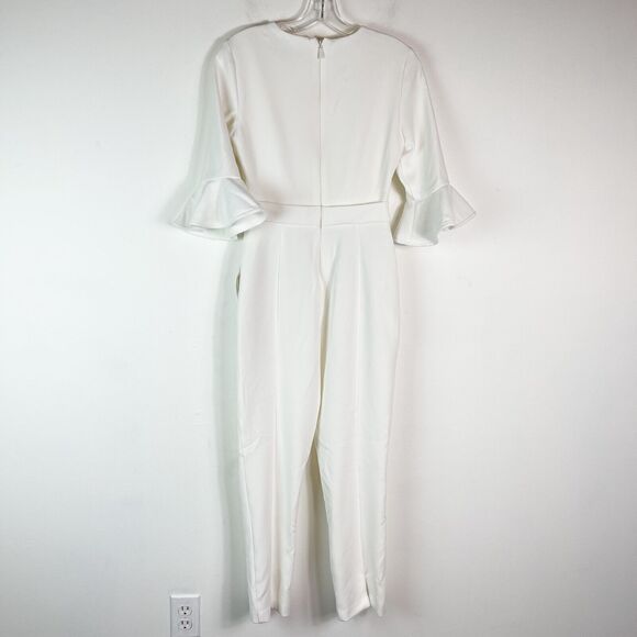 Black Halo NWOT Brooklyn Elbow Length Ruffle Sleeve Jumpsuit White Size 2 - Picture 5 of 8
